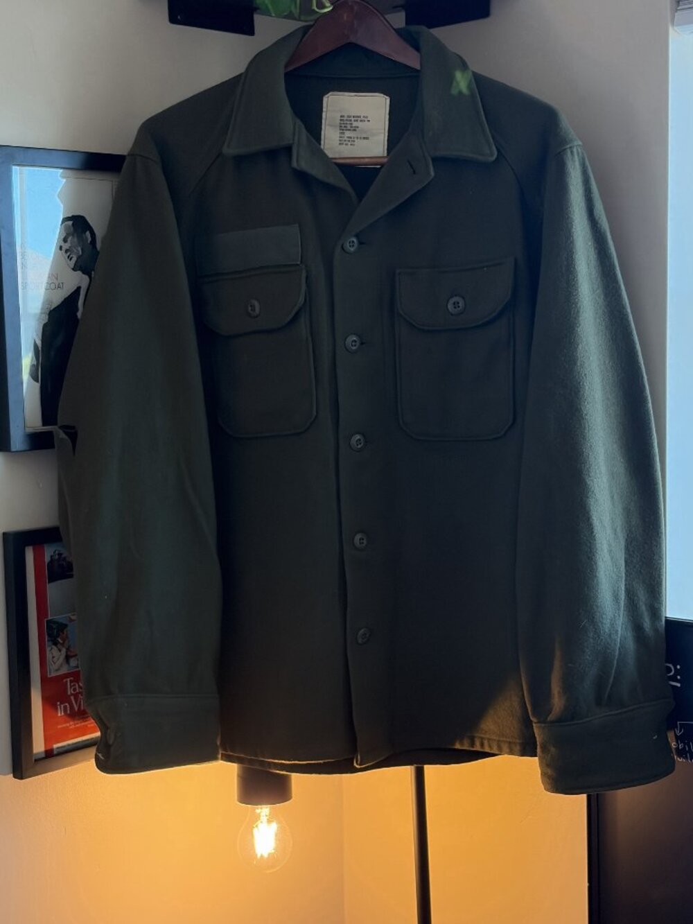 Vintage US Military Field Shirt Olive Green Large